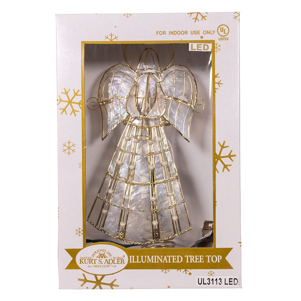 Kurt Adler 10-Light LED Capiz Wire Angel Tree Topper